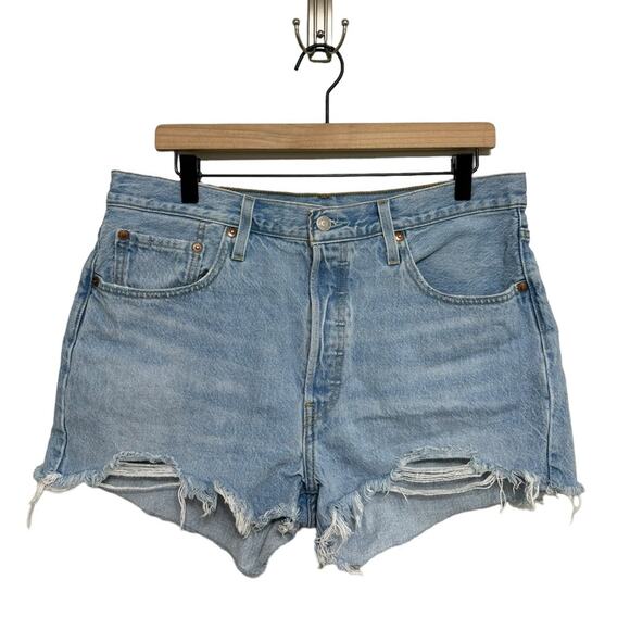 Levi’s Premium Light Wash Distressed Cutoff Denim Shorts - Size 32 - Picture 1 of 8